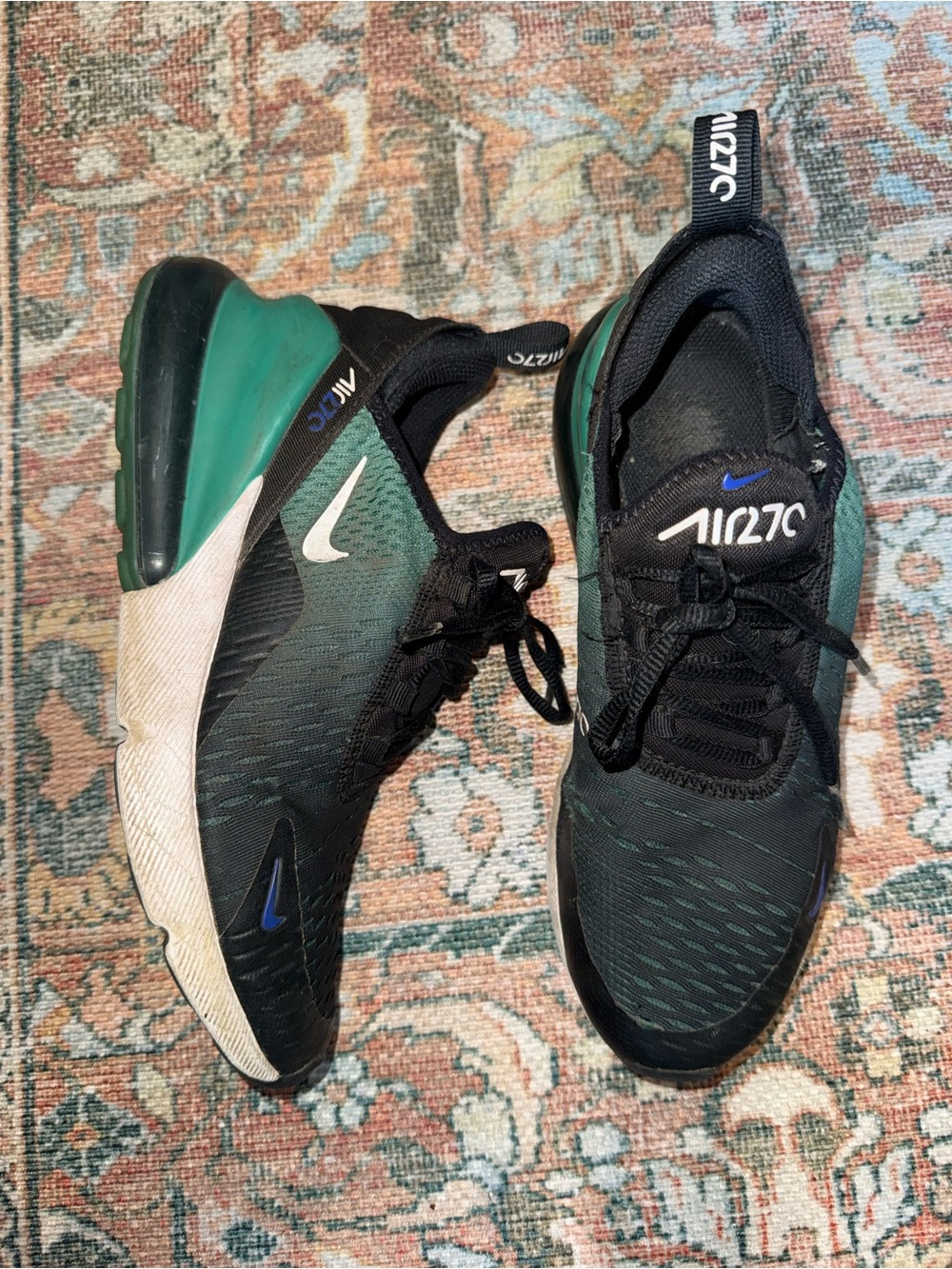 Nike Air Max 270 Kids Black and Teal Running Shoes athletic tennis youth 5.5